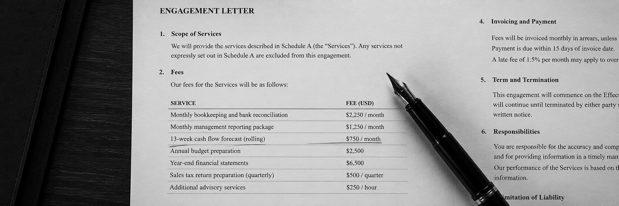 Engagement letter with fee schedule